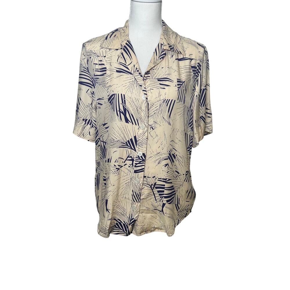 Equipment femme Elsey cream & purple palm print short sleeve silk blend blouse S